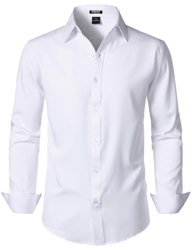 Men's Stretch Soft Slim Fit Dress Shirts Long Sleeve Formal Wedding Business Casual Button Down Shirt