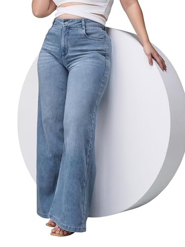 Image of Miss Chase A+ Women's Wide-Leg High Rise Regular Length Stretchable Denim Jeans