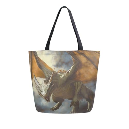Extra Large Shoulder Tote Bag for Beach Travel Weekender Gym Dragon Flying Angry Reusable Grocery Canvas Shopping Bag