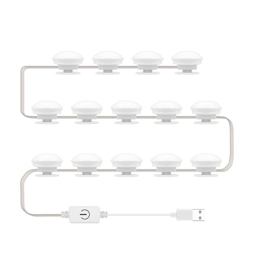 Tbest Luz Dirigido para Espejo de Tocador, 2 Bombillas Estilo Hollywood, 3 Temperaturas de Color, Alimentación por USB, Atenuación Infinita, para Tocador, Baño y Dormitorio, 3000 K (14 Bombillas)