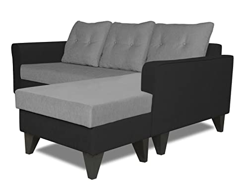 Image of Adorn India Maddox Tufted L Shape 4 Seater Sofa Set RHS (Grey & Black) (3 Year Warranty)