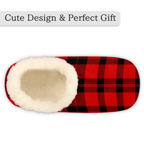 Red Buffalo Check Plaid House Slippers for Women Men, Buffalo Plaid Fuzzy Soft Cozy Non Slip Slipper Socks3