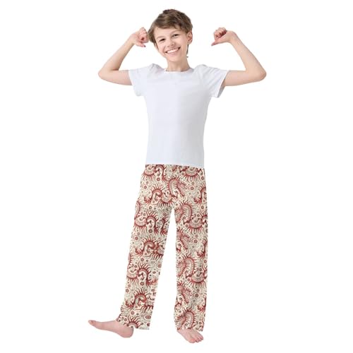 Wild Dragon Print Boys Long Pants Soft Trousers Elastic Waist Kids Lounge Bottoms with Pockets S-XL2