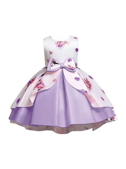 Image of Buy & Try Girl's Satin Floral Printed Frock Knee Length Short Frocks Dress.