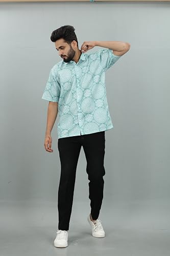 Image of BROWN CULTURE Casual Loose Fit Shirt for Men | Premium Cotton Blend Oversized Printed Shirts | Trendy Half Sleeve Relaxed Fit Shirt | Modern Graphic Fashion Top for Men