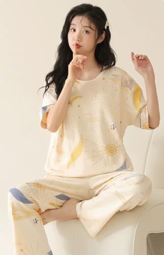 Image of Celary Women's Korean Night Suit Set | Round Neck Full Sleeve Top & Printed Ankle Length Pyjama | Skin-Friendly Fabric Soft Breathable Stretchable Loungewear | M to 2XL
