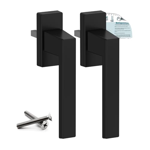 VOOXA Lot de 2 poignées de fenêtre exclusives en aluminium - Noir profond RAL9005 (35 mm) - Pour fenêtres, portes de terrasse/balcon en bois, plastique ou aluminium - Fonction basculement -