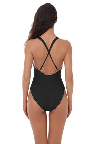 Lucky Brand Women's Marbella Maillot One Piece Swimsuit, Plunge Neck, Bathing Suits2