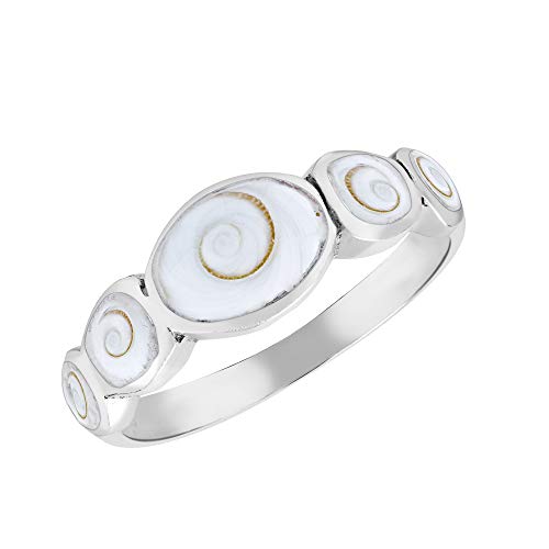 AeraVida Fancy Row of Natural White Shiva Shell .925 Sterling Silver Band Ring | Elegant Wedding Rings For Women | Casual Comfort Fit Silver Rings for Women | Sterling Silver Rings Sizes (7-9)