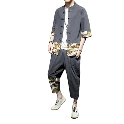 Ensemble homme style chinois en patchwork d'été décontracté à manches courtes
