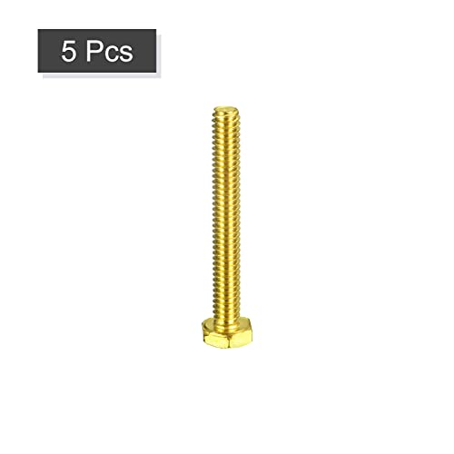 Image of uxcell Brass Hex Bolts, 1 /4-20x2 5pcs Fully Thread Grade 4.8 Solid Brass Hexagon Head Bolt Machine Screws for Machinery