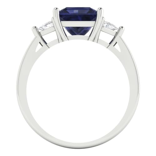 Clara Pucci 2.32 ct Princess Cut Created Blue Sapphire 14k Yellow Gold Three-Stone Wedding Engagement Bridal Promise Ring4