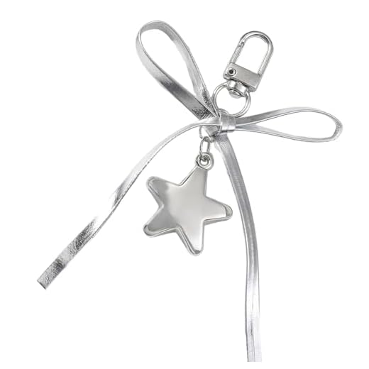 Llavero de cuero con lazo de plata con distorsión del corazón de la PU para los jóvenes entusiastas de la moda accesorios de moda, Llavero de estrella de arco, Talla única