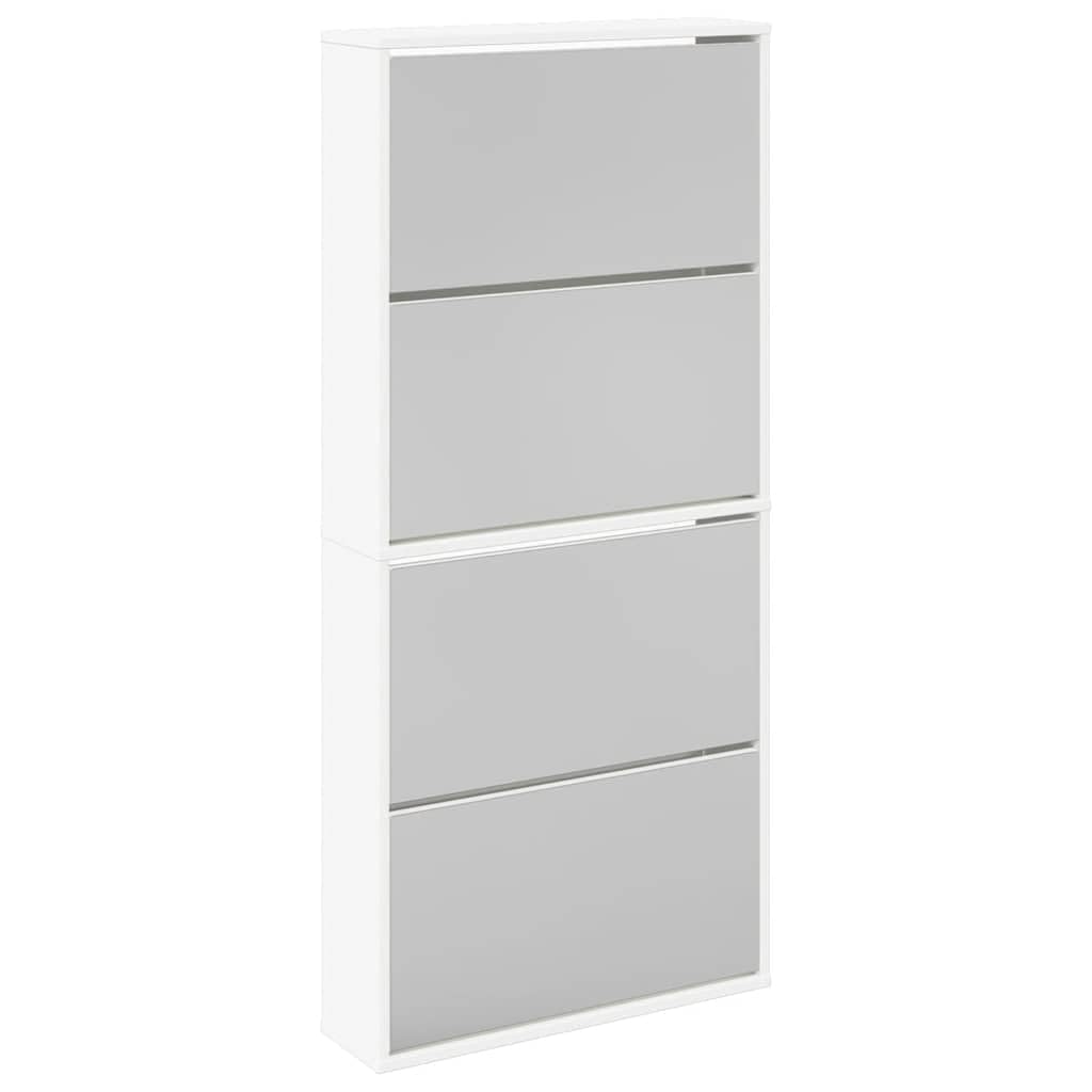 Mueble para zapatos de pared con espejo, 4 cajones inclinados, 134 cm, color blanco