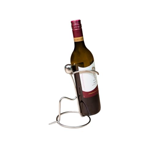 Image of Wine Bottle Holder | Single Bottle Wine Rack | Wine Bottle Stand | Beer Bottle Holder | Secret Santa Gifts for Christmas New Year Birthday | Gift for Friend Retirement (Silver Colour)