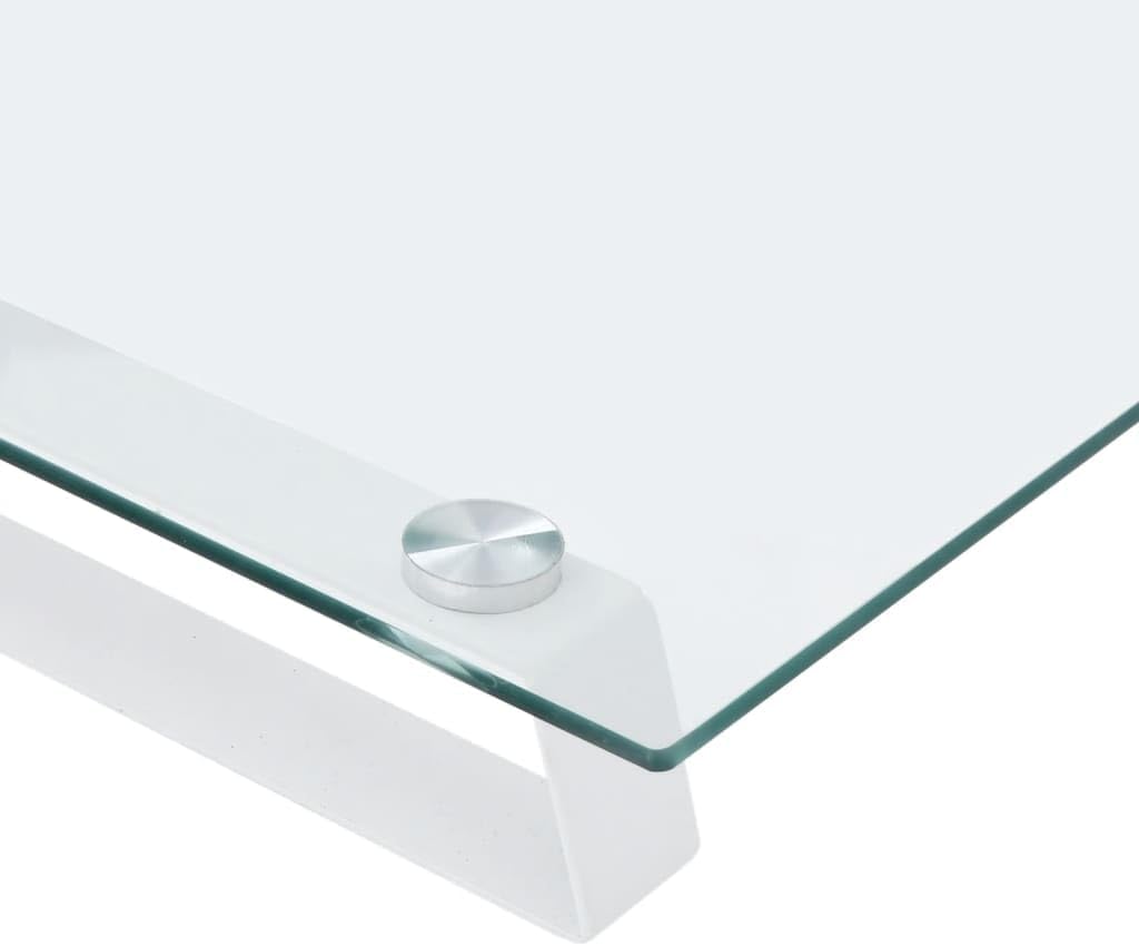 vidaXL White Tempered Glass and Metal Monitor Stand - Desktop Computer Riser for Office/SOHO, 23.6""x7.9""x3.1"", 374216