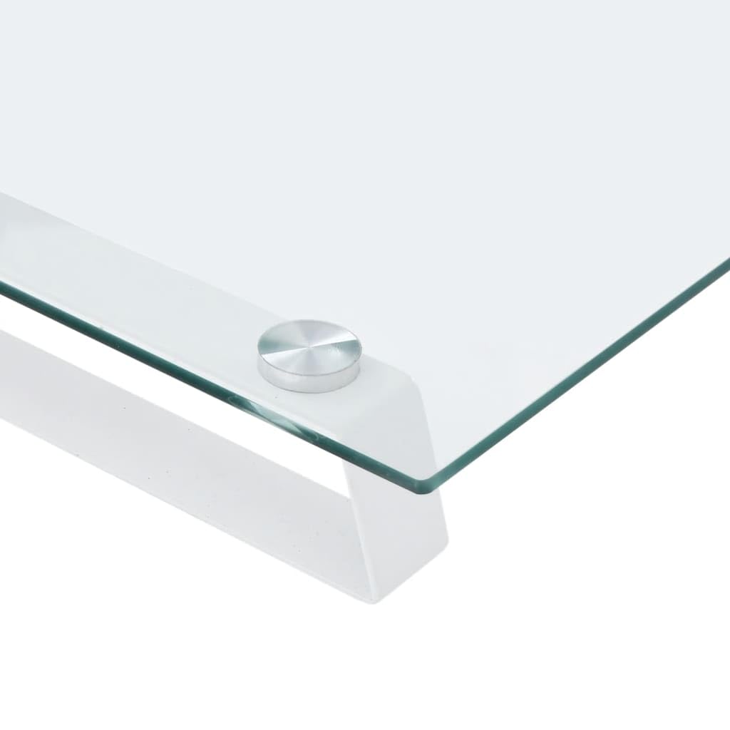 Supporto per monitor bianco, 60 x 20 x 8 cm, in vetro temperato e metallo, rialzo ergonomico per la scrivania, supporto per monitor con vano portaoggetti, spessore vetro 5 mm