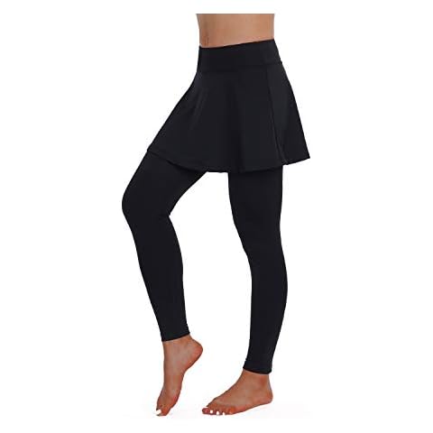 ANIVIVO Skirted Yoga Legging for Women,Skirted Capri Tennis Leggings Pants&Tennis Clothing Legging with Skirts(Black-Legnth,2XL) Cover