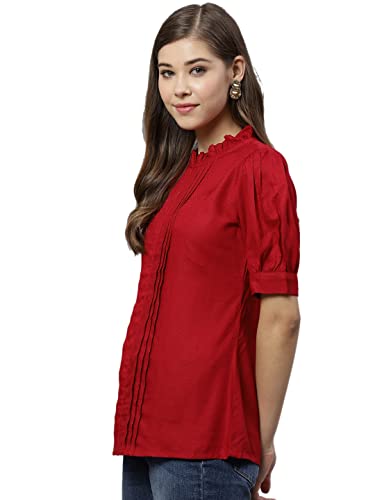 Image of Yash Gallery Womens Rayon Solid Relaxed Fit Casual Top Women & Girls
