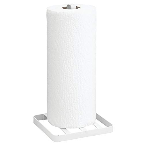 mDesign Portarrollos de cocina sin taladro – Práctico soporte para papel de cocina – Elegante porta rollo de cocina con base – blanco