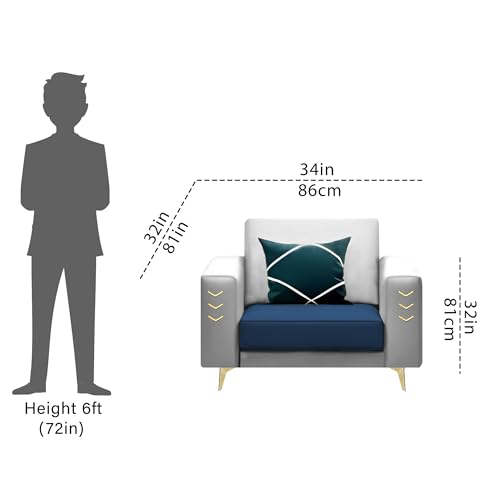 Image of Casaliving Falco 1 Seater Sofa Set for Living Room (Blue Grey Fabric) Premium Fabric Sofa