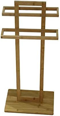 REPLOOD Porta Asciugamani da Terra In Legno Bamboo Con 2 Barre Per Bagno 37x25x85cm