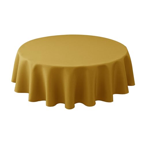 Biscaynebay Round Christmas Tablecloths 60" for Round Tables diameters from 28" to 48", Gold Textured Fabric Water Resistant Folding Table Covers Washable for Dining, Kitchen, Wedding, Parties etc