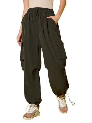 Image of Buynewtrend Women Loose Fit Parachute Trousers | High Waist Cargo Trouser Pant