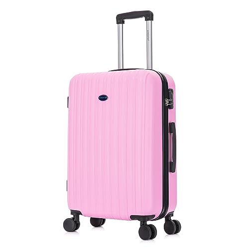 Aerostar 28 Large Suitcase Super Lightweight 4 Wheel Dual Spinner ABS Hard Shell Check in Luggage with Integrated Combination Lock for 23kg (Pink, 100 Litre)