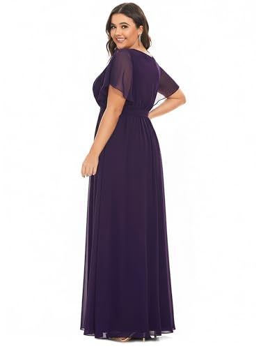 Image of Ever-Pretty Plus Women's Chiffon Bridesmaid Dress A-Line Empire Waist Floor Length Plus Size Formal Wedding Guest Dresses