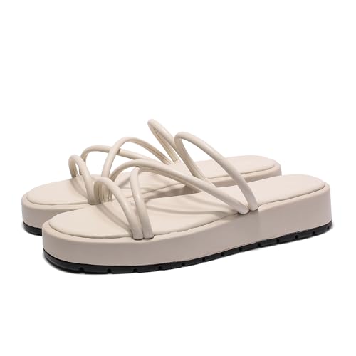 LUNATECH Women's Platform Slides Sandals Strap Slides Vegan Leather Slip On Slides Non-Slip Comfortable Sandals Shoes (WAX, Adult, Women, 6, Numeric, UK Footwear Size System, Medium)