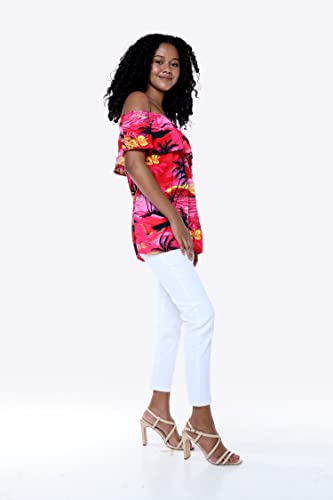 Image of Hawaii Hangover Family Matching Hawaiian Clothes, Sunset Red | Family matching Hawaiian outfits, Sunset Red, lightweight rayon, machine washable, tropical floral print, luaus, cruises