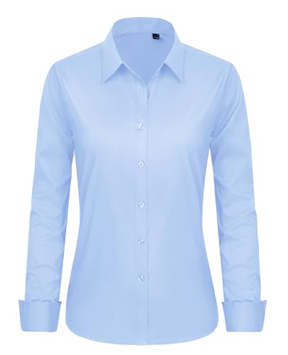 Image of J.VER Button Down Shirts for Women Stretch Collared Cotton Long Sleeve Dress Shirt Business Casual Blouse for Work