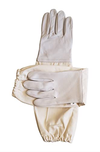 FOREST BEEKEEPING SUPPLY Children Goatskin Leather Beekeeper\'s Glove with Long Canvas Sleeve and Elastic Cuff (Medium)