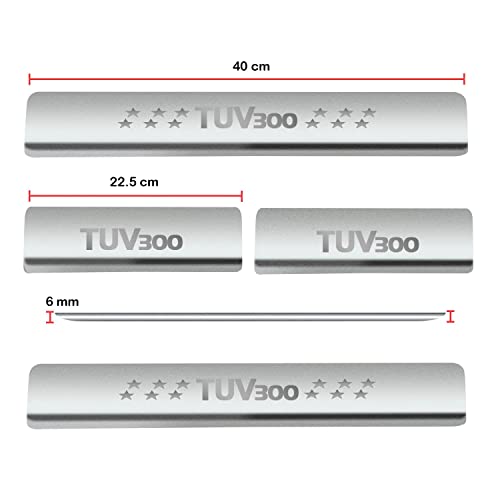 Image of AC Door Sill /Foot Step Stainless Steel Scuff Plate Plates Compatible with Mahindra TUV-300 (Set of 4 Pcs)