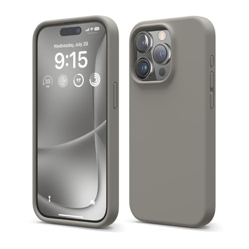 Image of Liquid Silicone Case Compatible for iPhone 15 Pro Gray | Slim Back Cover | Soft Touch Bumper | Shockproof Drop Protection | Microfiber Cloth Inside | Sleek Solid Design