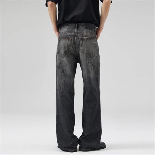 Men Black Jeans Straight Vintage Streetwear Trousers Harajuku Wide-Legging Pants with Pockets3