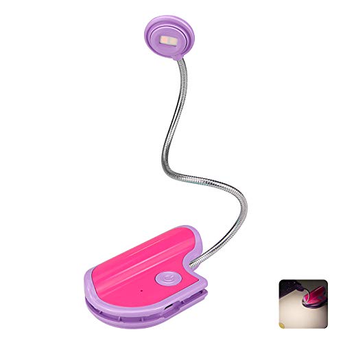 BIGMONAT Book Reading Light for Kids - Rechargeable, Portable LED Reading Lamp with Rotary Neck, Clip-on Light in Bed (Purple)