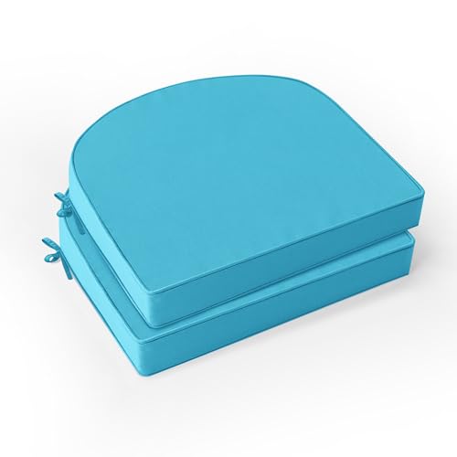 Outdoor Chair Cushions Set of 2: Waterproof & Fade Resistant Patio Furniture Cushions - 19 x 19 x 2 Inch Non Slip Round Corner Seat Cushion Pads with Removable Cover for Garden Yard Lawn, Teal