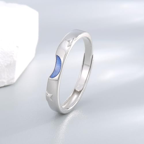 Image of Sun and Moon Couple Rings Set Adjustable Rings Black White Couple Rings for Girlfriend and Boyfriend Valentine's Day Gift Jewelry