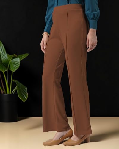 Image of Women Solid Flared Trousers Pack of 2 | High Waist Stretchable Office Pants for Women | Formal Bell Bottom Palazzo Trouser Combo