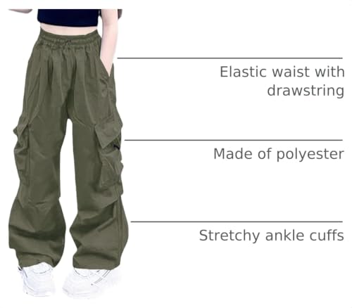 Image of Girls Cargo Pants Elastic Waist Drawstring with Pockets Pants