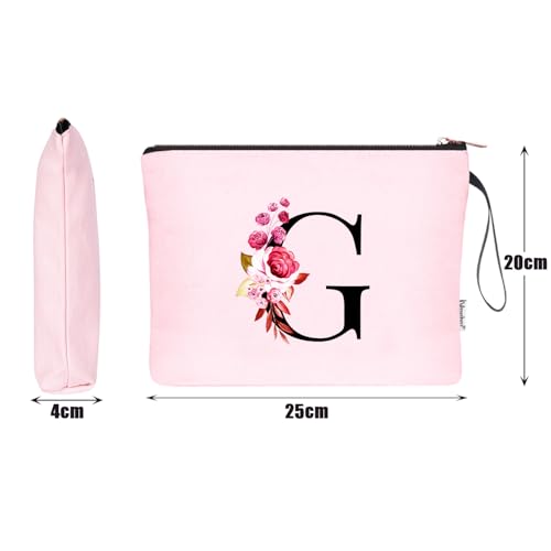 Image of Vavabox A-Z Personalized Makeup Bag, Birthday Gifts for Women Mom, Gifts for Best Friend, Bride Bridesmaid Cosmetic bag (G, Pink)