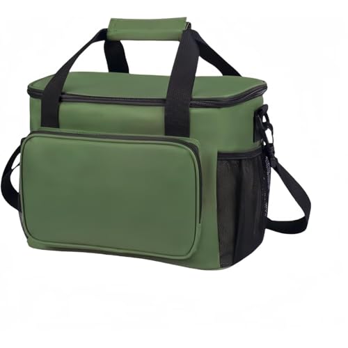 Vlfn ソフトクーラー 15L ボックス型 オールブラック 3層断熱構造 保冷バッグ 折りたたみコンパクト 撥水加工 メッシュ収納ポケット 食器固定クリップ付き 取り外し可能ショルダーストラップ アウトドア キャンプ 釣り (グリーン)