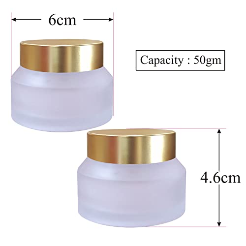 Image of Zenvista Empty Cosmetics Containers, Frosted Glass Jar With Metalized Gold Cap For Cream, Lotion, Lip Balm - 50 gm | Pack of 5