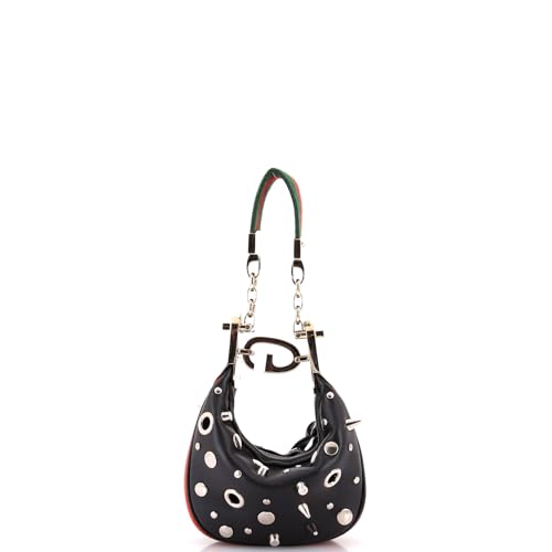 Pre-Loved Attache Shoulder Bag Grommet Embellished Leather Mini, Black4