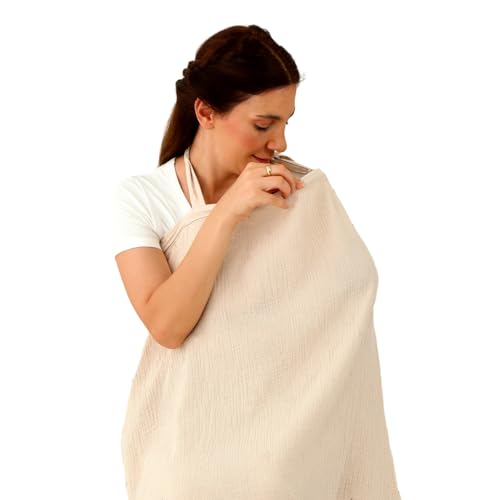 Image of insular Muslin Nursing Cover for Breastfeeding, Breathable Privacy Nursing Covers with Arch Neckline for Mom, Soft Cotton Multi-use Nursing Apron, Khaki