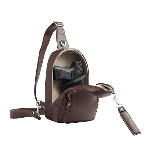 CCW Sling bag for Women & Men-Magnetic closure Cusual EDC bag with fast access-Concealed carry crossbody bag for Women & Men-Include universal fast draw Holster (Dark Brown)