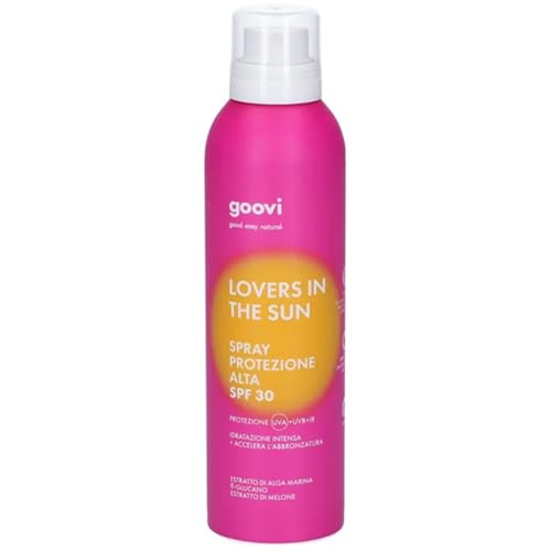 Goovi, Lovers in The Sun, Crema Solare Spray SPF 30, Protegge dai Raggi UVA e Accelera il Processo di Abbronzatura, Texture Leggera, Formula con Estratto di Alga Marica e di Melone, 200 ml