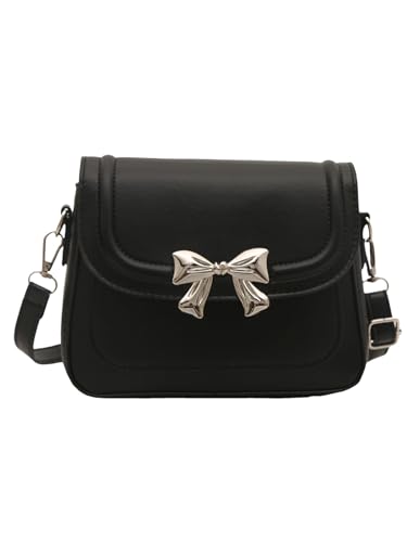 Women's Bowknot Square Crossbody Bags PU Leather Flap Shoulder Handbags Elegant Small Purses